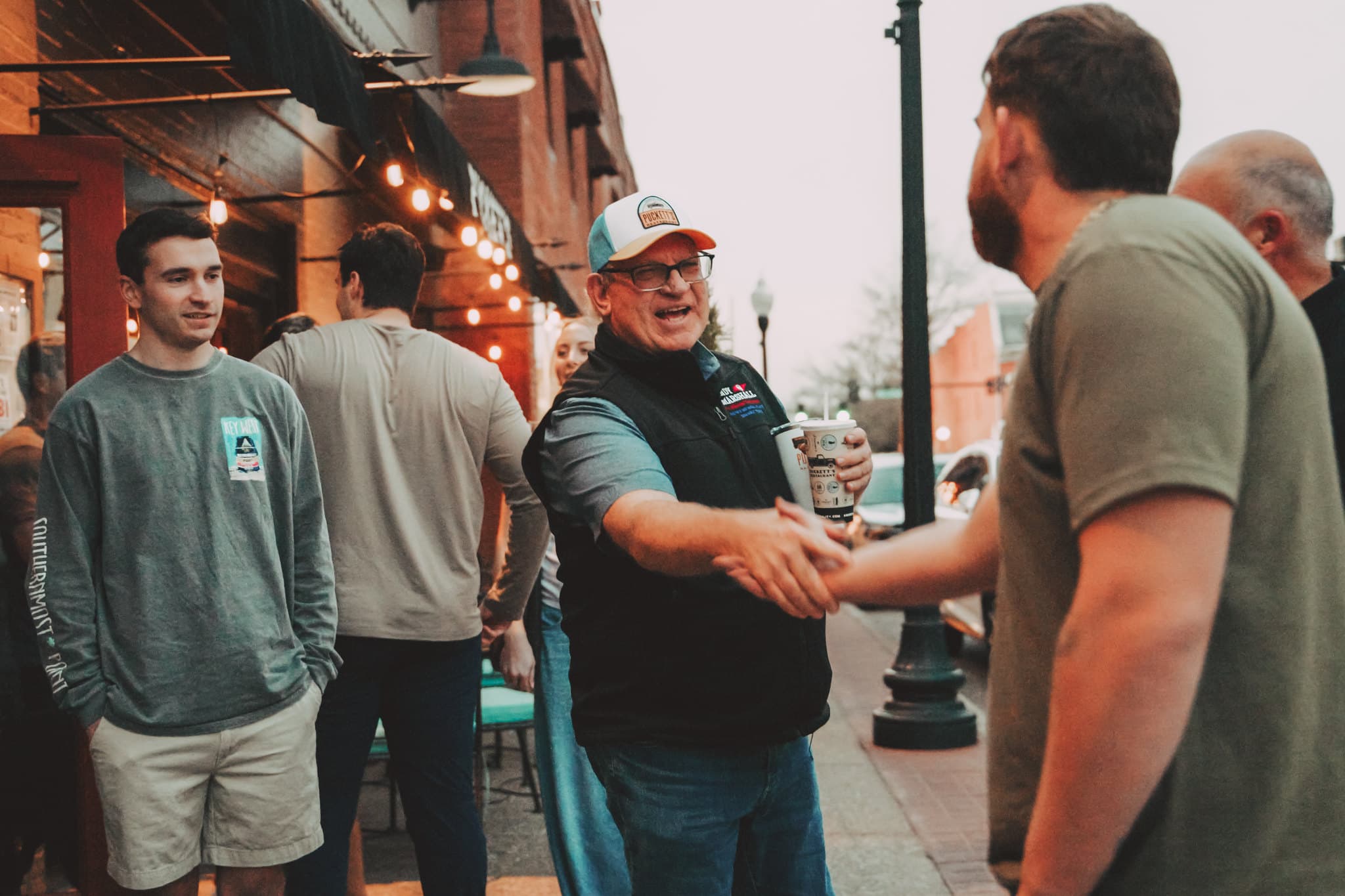 Andy Marshall greeting supporters in downtown Franklin